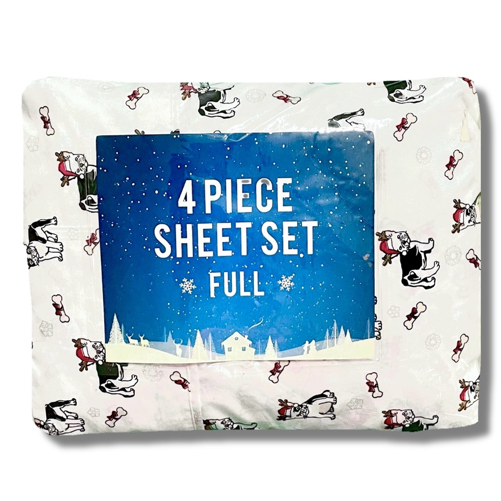 4pc FULL Sheet Set ◈ Frenchie Holiday Santa Reindeer